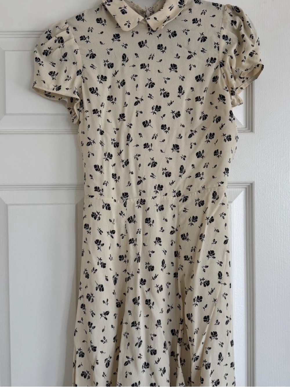 Reformation Cream and Black Floral Collared Dress